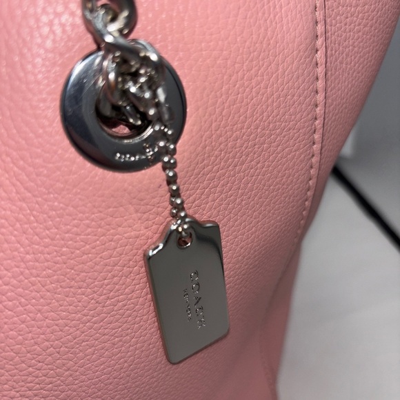 COACH Pink Turnlock Chain Tote 27 in Polished Pebble Leather pink Valentines - Picture 4 of 16